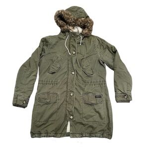 Abercrombie & Fitch Olive Green Sherpa-Lined Military Parka Faux Fur Hood Large